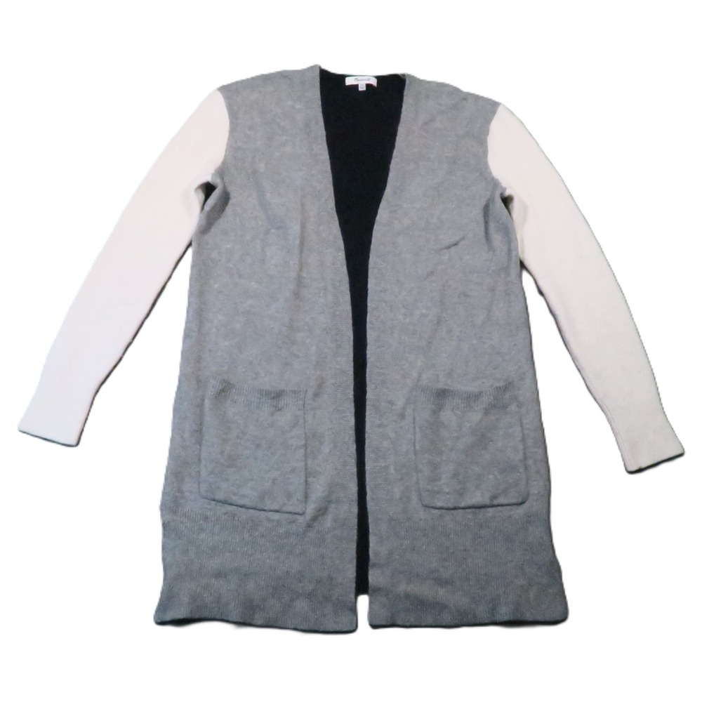 Madewell Cardigan 2XS Grey Ivory Colorblock Long‎ Wool Alpaca Open Cozy Autumn